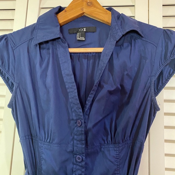 Blue Button Down Short Sleeved Dress - Picture 3 of 3